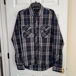 7 Diamonds $119 Plaid Long Sleeve Pearl Snap Button Up 100% Cotton Shirt XL